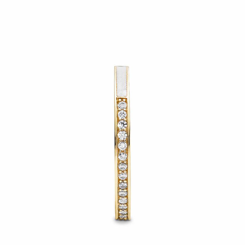 Pandora Radiant Hearts Stackable Ring - Yellow Gold 14 K/Enamel/White/Cubic Zirconia - Canada | XY32